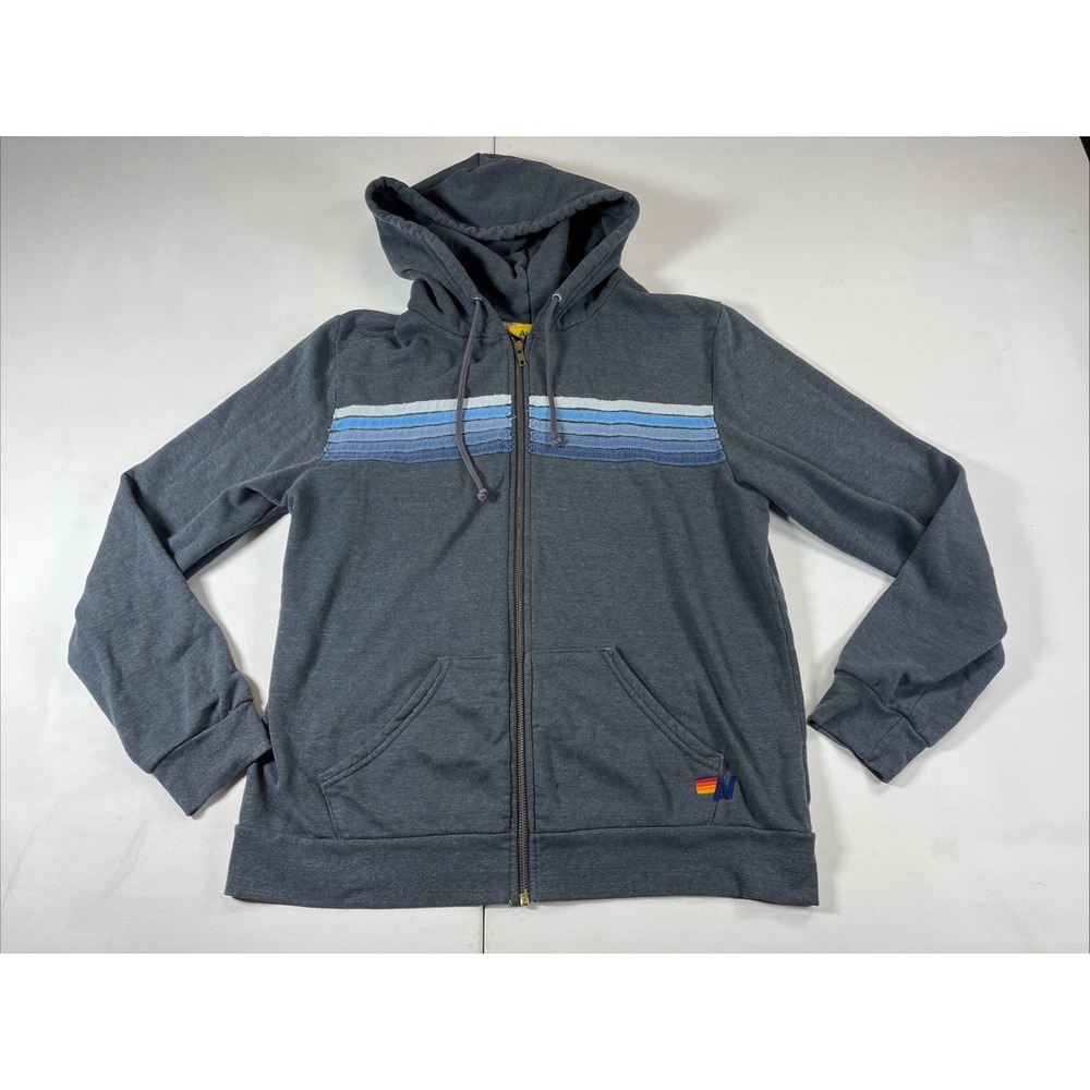 Aviator Nation 5 Stripe Full Zip Hoodie Sweatshirt Charcoal Made USA Size XL